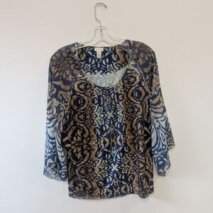 Chico's Blue and Brown Patterned Blouse
